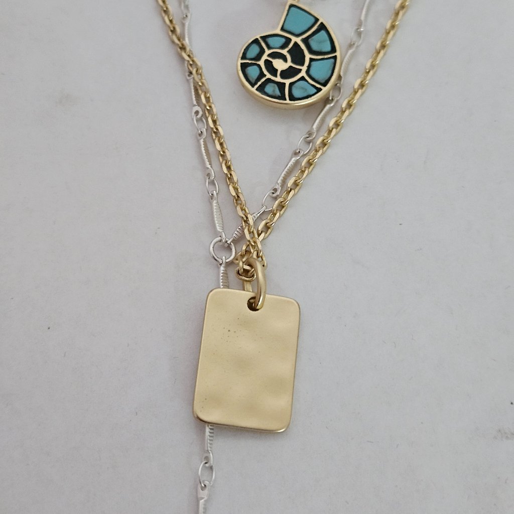 Lucky Brand Two-Tone Turquoise-Look Inlay Shell 18 Layered Necklace 39$